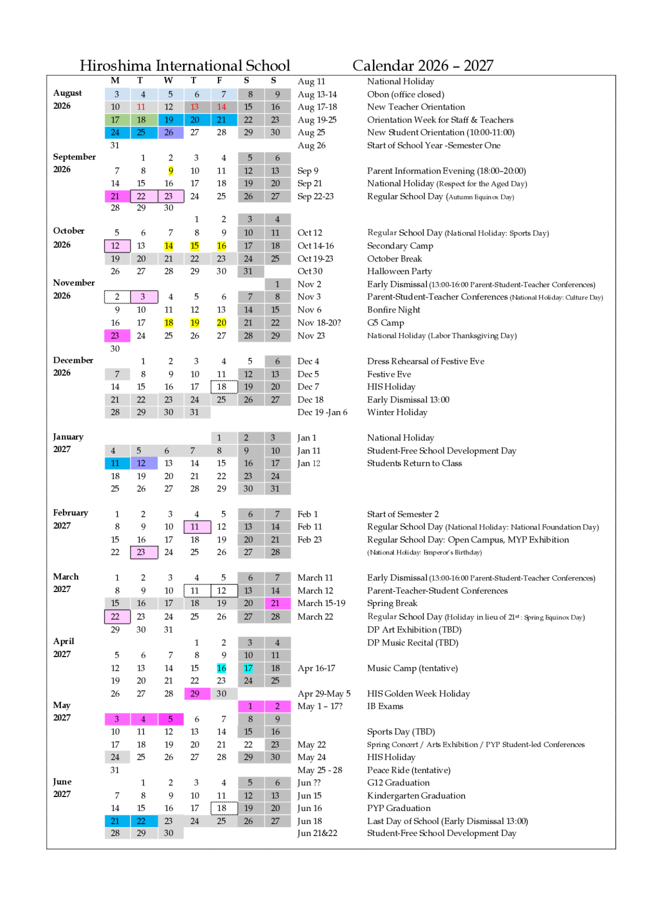 2026-27 HIS Calendar